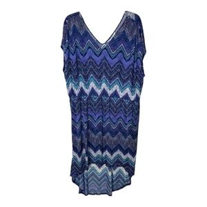 Christine V Dress 4X Blue Herringbone V-Neck Hi-Lo Pullover Stretchy Plus